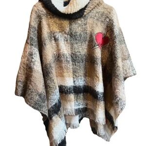 Vivienne Westwood Plaid Cowl Neck Poncho Sweater
